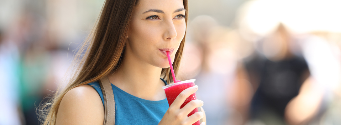 Woman Drinking Slushy Drink in Vegas